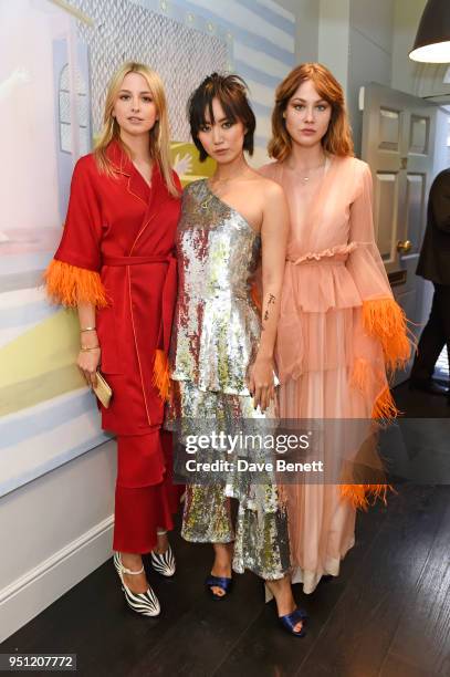 Isabel Getty, Betty Bachz and Martine Lervik attend the House Of Osman launch party supported by Peroni Ambra on April 25, 2018 in London, England.