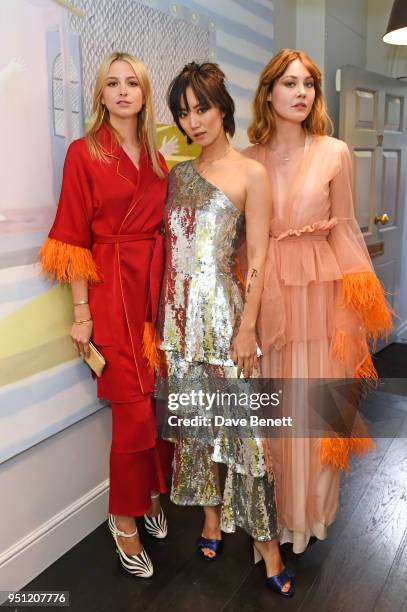 Isabel Getty, Betty Bachz and Martine Lervik attend the House Of Osman launch party supported by Peroni Ambra on April 25, 2018 in London, England.