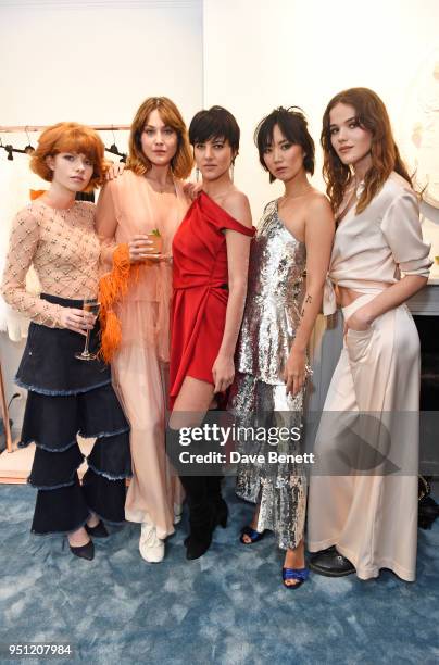 Edwina Preston, Martine Lervik, Eliza Cummings, Betty Bachz and Frankie Herbert attend the House Of Osman launch party supported by Peroni Ambra on...