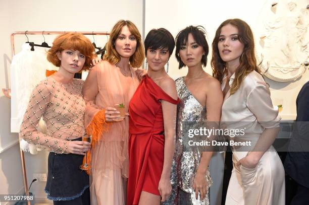 Edwina Preston, Martine Lervik, Eliza Cummings, Betty Bachz and Frankie Herbert attend the House Of Osman launch party supported by Peroni Ambra on...