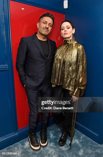 Osman Yousefzada and Rose McGowan attend the House Of Osman launch party supported by Peroni Ambra on April 25, 2018 in London, England.
