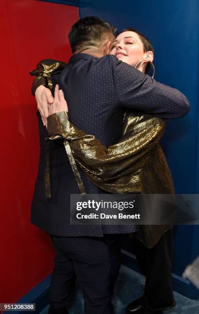 Osman Yousefzada and Rose McGowan attend the House Of Osman launch party supported by Peroni Ambra on April 25, 2018 in London, England.