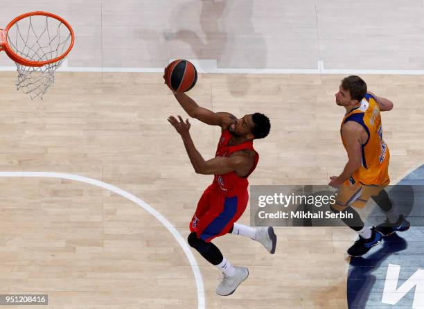 Cory Higgins, #22 of CSKA Moscow in action during the Turkish Airlines Euroleague Play Offs Game 3 between Khimki Moscow Region v CSKA Moscow at...