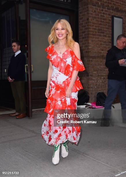 Kylie Minogue seen out and about in Manhattan on April 24, 2018 in New York City.