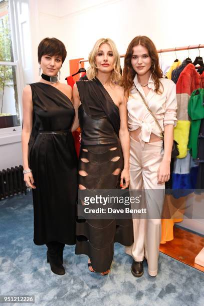 Eliza Cummings, Sophie Ball and Frankie Herbert attend the House Of Osman launch party on April 25, 2018 in London, England.