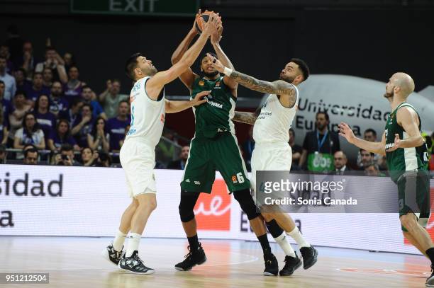 Adreian Payne, #6 center of Panathinaikos Superfoods Athens during the 2017/2018 Turkish Airlines Euroleague Play Off Leg Three between Real Madrid...