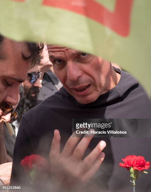 Former Greek Finance Minister and co-founder of DiEM25 Yanis Varoufakis before walking through Avenida da Liberdade with members of Portuguese...