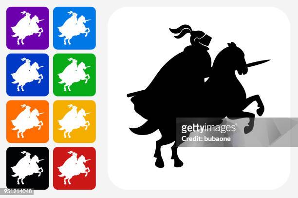 jousting knight icon square button set - jousting stock illustrations
