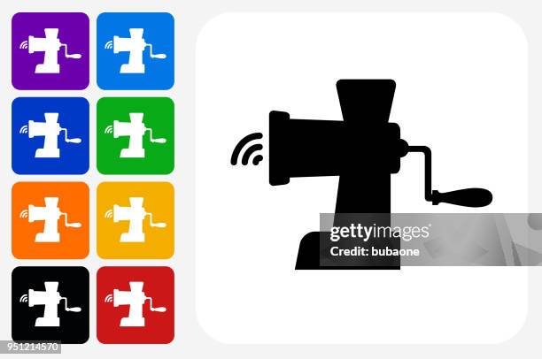 fleisch grinder symbol square buttonset - meat grinder stock-grafiken, -clipart, -cartoons und -symbole