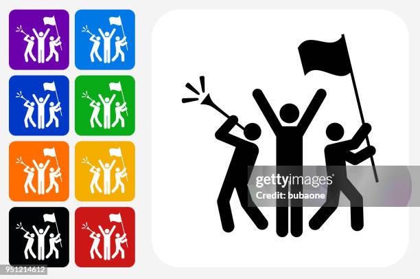 rally celebration icon square button set - flag icon vector stock illustrations
