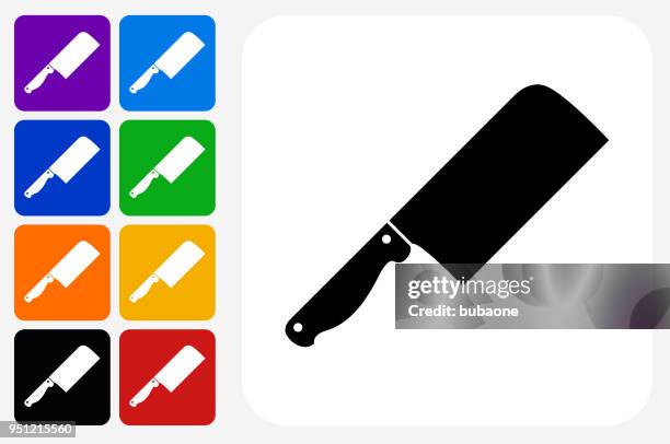 butcher knife icon square button set - meat cleaver vector stock illustrations