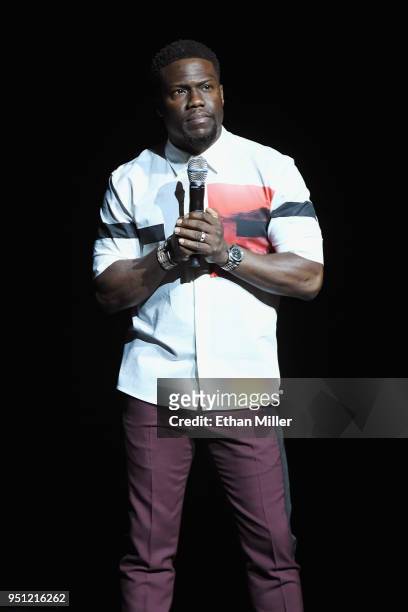 Actor Kevin Hart speaks onstage during CinemaCon 2018 Universal Pictures Invites You to a Special Presentation Featuring Footage from its Upcoming...