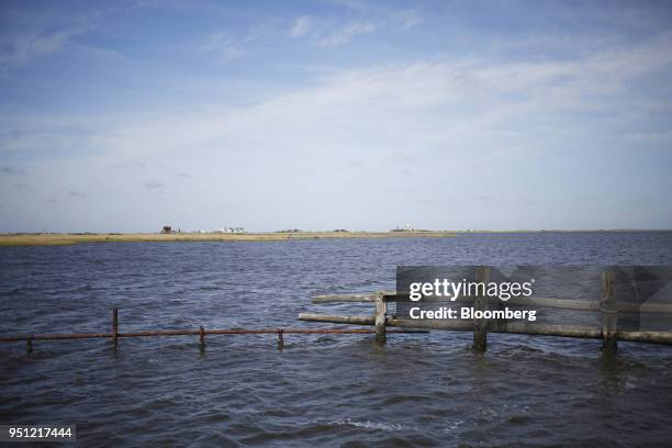 Barriers erected by private landowners block public access to waterways in the saltwater wetlands near Grand Isle, Louisiana, U.S., on Friday, March...