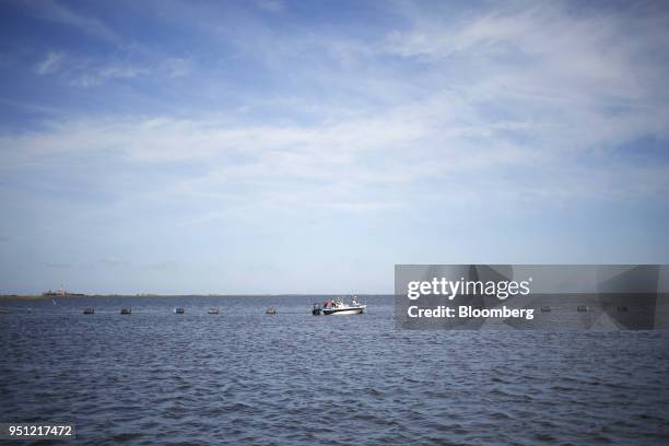 People fish near a barrier erected by private landowners in the saltwater wetlands near Grand Isle, Louisiana, U.S., on Friday, March 30, 2018. In...