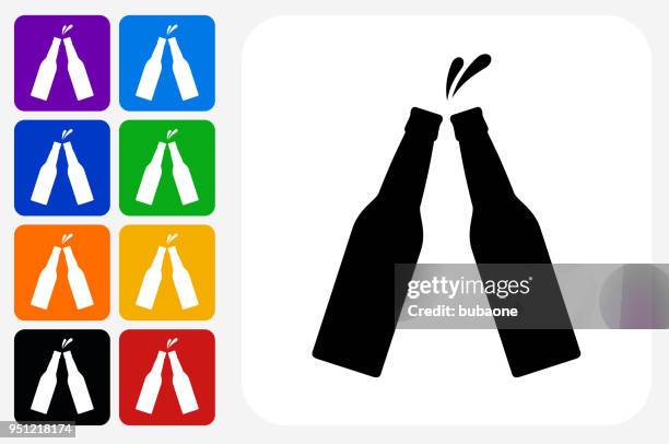 bottle toast icon square button set - different beers stock illustrations