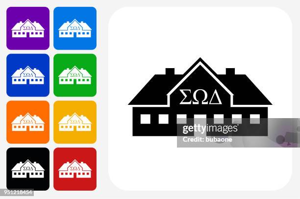 frat house icon square button set - sorority stock illustrations