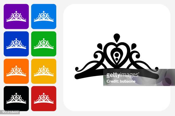 tiara icon square button set - princess tiara stock illustrations
