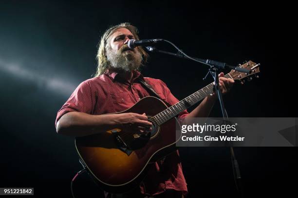 American singer Jakob A. Smith aka The White Buffalo performs live on stage during a concert at the Huxleys Neue Welt on April 25, 2018 in Berlin,...