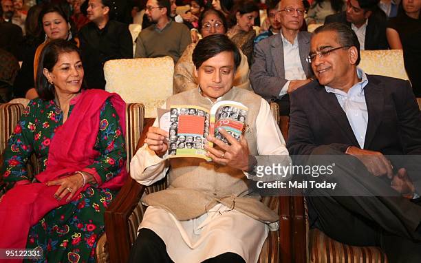 Minister of State for External Affairs Shashi Tharoor and India Today editor-in-chief Aroon Purie at the launch of the book 50 Maestros 50 Recordings...