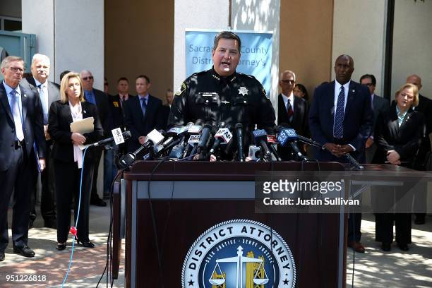 Sacramento sheriff Scott Jones speaks about the arrest of accused rapist and killer Joseph James DeAngelo during a news conference on April 25, 2018...
