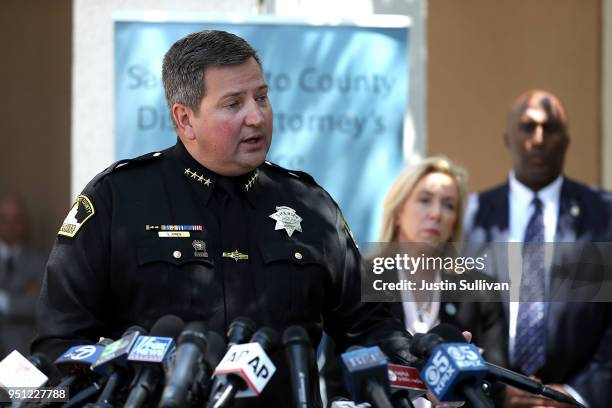 Sacramento sheriff Scott Jones speaks about the arrest of accused rapist and killer Joseph James DeAngelo during a news conference on April 25, 2018...