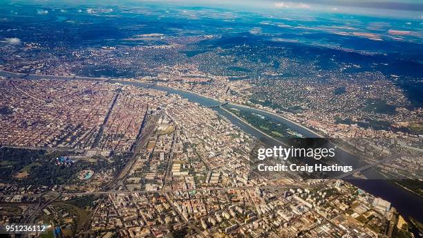view of budapest from the air - beautiful blue danube stock pictures, royalty-free photos & images
