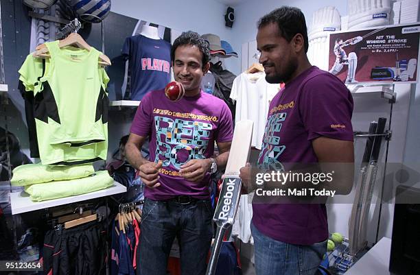 Cricketers Irfan Pathan and Yusuf Pathan at the inauguration of a new Reebok store at Andheri in Mumbai on December 22, 2009.