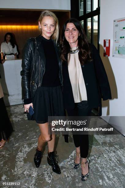 Model Michaela Kocianova and Denise Vilgrain attend the Cocktail Party for the "Marie-Agnes Gillot by Koto Bolofo for Numero Magazine" Exhibition...