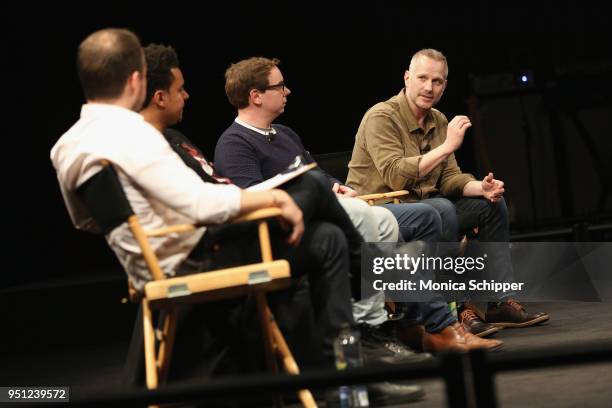 Sebastian Tomich, Alex da Kid, Joshua Carr, and Tim Ganss attend the "Future of Film" during the 2018 Tribeca Film Festival at Spring Studios on...