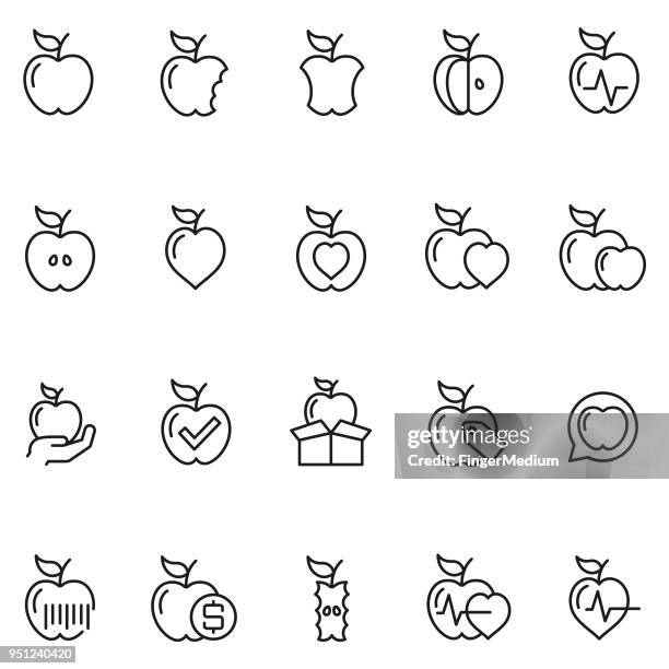 ilustraciones, imágenes clip art, dibujos animados e iconos de stock de conjunto de icono de apple - manzana