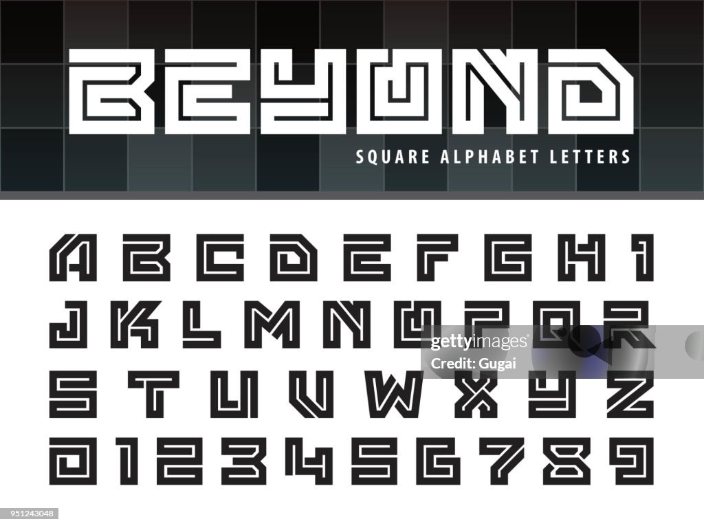 Square Rounded Letters Vector Of Square Alphabet Letters And Numbers One Linear Stylized ...