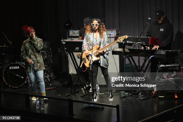 Rapsody and H.E.R. Attend the "Future of Film" during the 2018 Tribeca Film Festival at Spring Studios on April 25, 2018 in New York City.