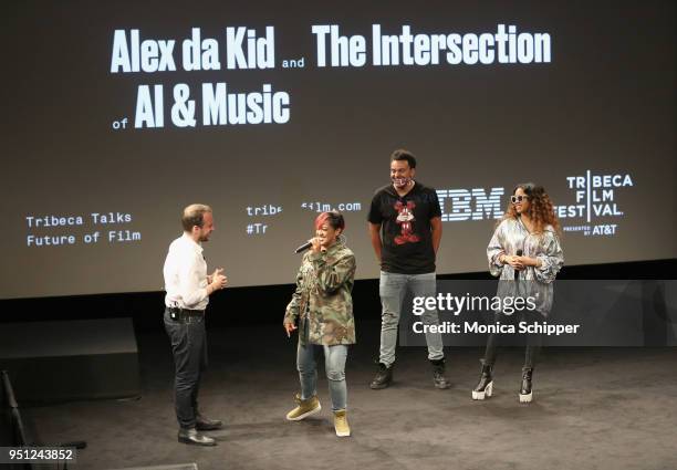 Sebastian Tomich, Rapsody, Alex da Kid, and H.E.R. Attend the "Future of Film" during the 2018 Tribeca Film Festival at Spring Studios on April 25,...