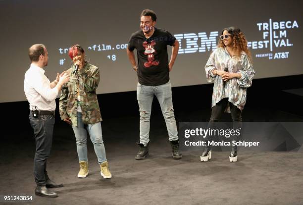 Sebastian Tomich, Rapsody, Alex da Kid, and H.E.R. Attend the "Future of Film" during the 2018 Tribeca Film Festival at Spring Studios on April 25,...
