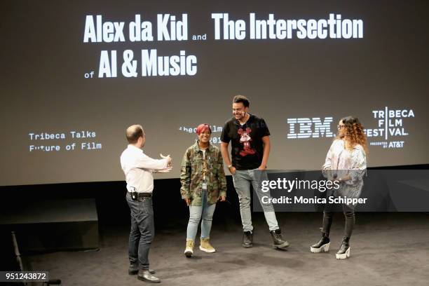 Sebastian Tomich, Rapsody, Alex da Kid, and H.E.R. Attend the "Future of Film" during the 2018 Tribeca Film Festival at Spring Studios on April 25,...