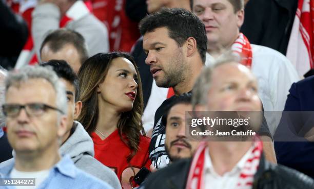 Michael Ballack and Natacha Tannous attend the UEFA Champions League Semi Final first leg match between Bayern Muenchen and Real Madrid at the...