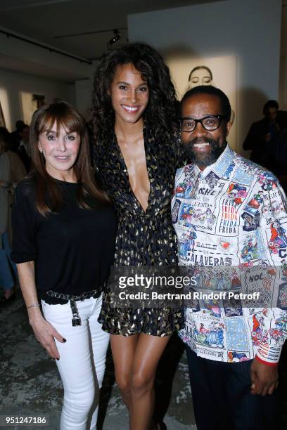 Creator of the 'Numero magazine' Babeth Djian, Model Cindy Bruna and Photographer Koto Bolofo attend the Cocktail Party for the "Marie-Agnes Gillot...