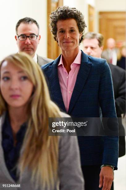 Andrea Constand, center, main accuser in the Bill Cosby trial, leaves courtroom A after testifying in the Bill Cosby sexual assault trial at the...