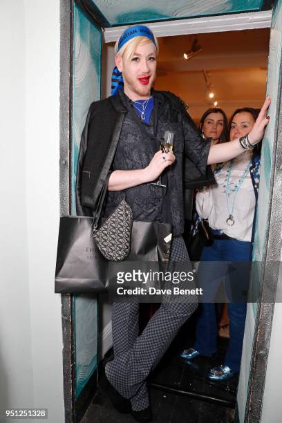 Lewis Duncan Weedon attends a private view of the Mrs & Mr Bateman art, fashion and interiors installation in Soho on April 25, 2018 in London,...