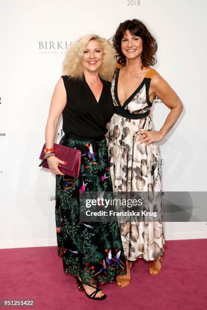 Aleksandra Bechtel and Marlene Lufen attend the Duftstars at Flughafen Tempelhof on April 25, 2018 in Berlin, Germany.