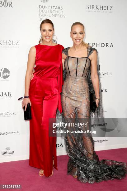 Esther Sedlaczek and Sylvia Walker attend the Duftstars at Flughafen Tempelhof on April 25, 2018 in Berlin, Germany.