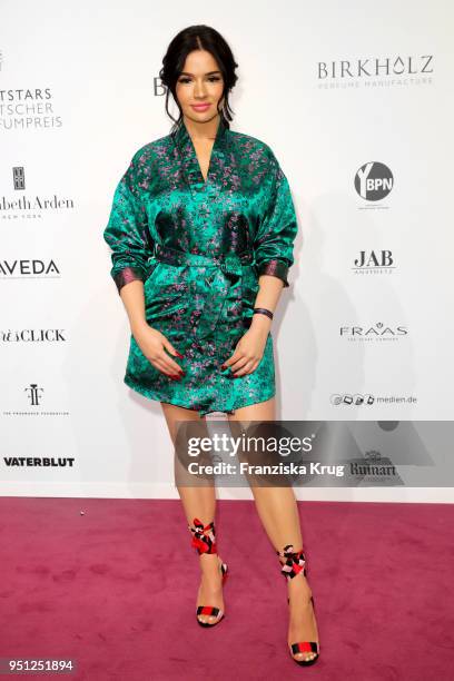 Shirin David attends the Duftstars at Flughafen Tempelhof on April 25, 2018 in Berlin, Germany.