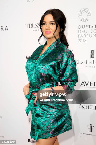 Shirin David attends the Duftstars at Flughafen Tempelhof on April 25, 2018 in Berlin, Germany.