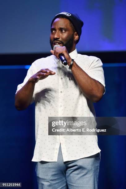 Actor John David Washington speaks onstage the CinemaCon 2018- Focus Features Presentation at Caesars Palace during CinemaCon, the official...