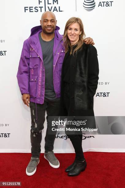 Kareem "Biggs" Burke and Madeleine Sackler attend the screening of "It's A Hard Truth Ain't It" during the 2018 Tribeca Film Festival at SVA Theatre...