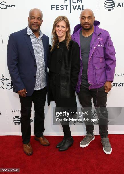 Ike Randolph, Madeleine Sackler and Kareem "Biggs" Burke attend the screening of "It's A Hard Truth Ain't It" during the 2018 Tribeca Film Festival...
