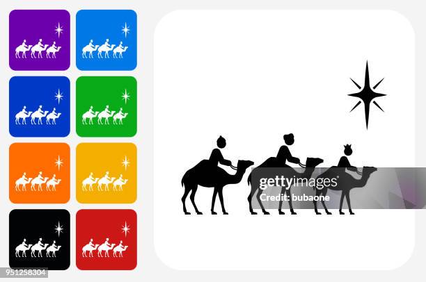 caravan icon square button set - camel white background stock illustrations