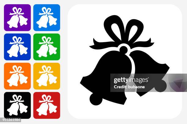 christmas bells icon square button set - christmas bells stock illustrations