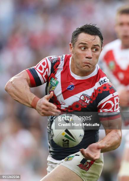 Cooper Cronk of the Roosters in action during the round eight NRL match between the St George Illawara Dragons and Sydney Roosters at Allianz Stadium...