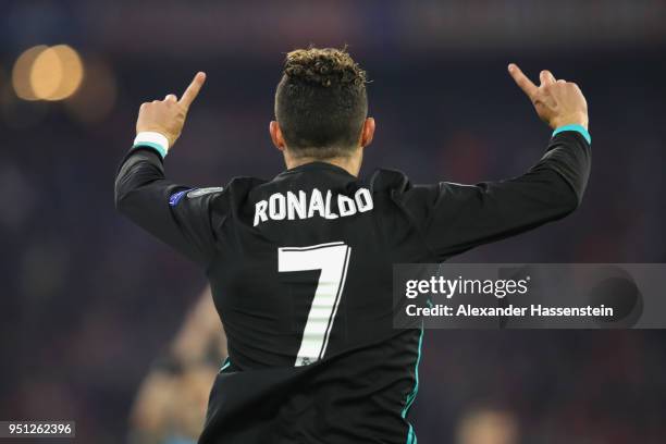 Cristiano Ronaldo of Real Madrid reacts during the UEFA Champions League Semi Final First Leg match between Bayern Muenchen and Real Madrid at the...